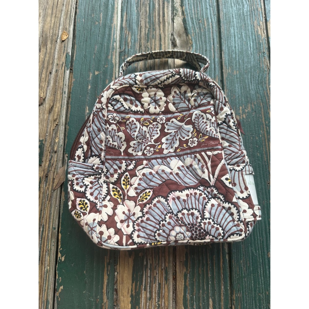 Vera Bradley Mocha Rogue Quilted Lunch Bag Floral Paisley Brown Blue